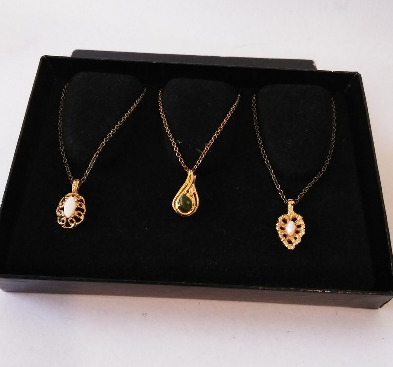 Jade Pendants Vintage Jewelry Pearl Ront\u00e9 of Beverly Hills Gold Plated Gemstone Pendants Set of 3 Gemstone Pendants Genuine Opal