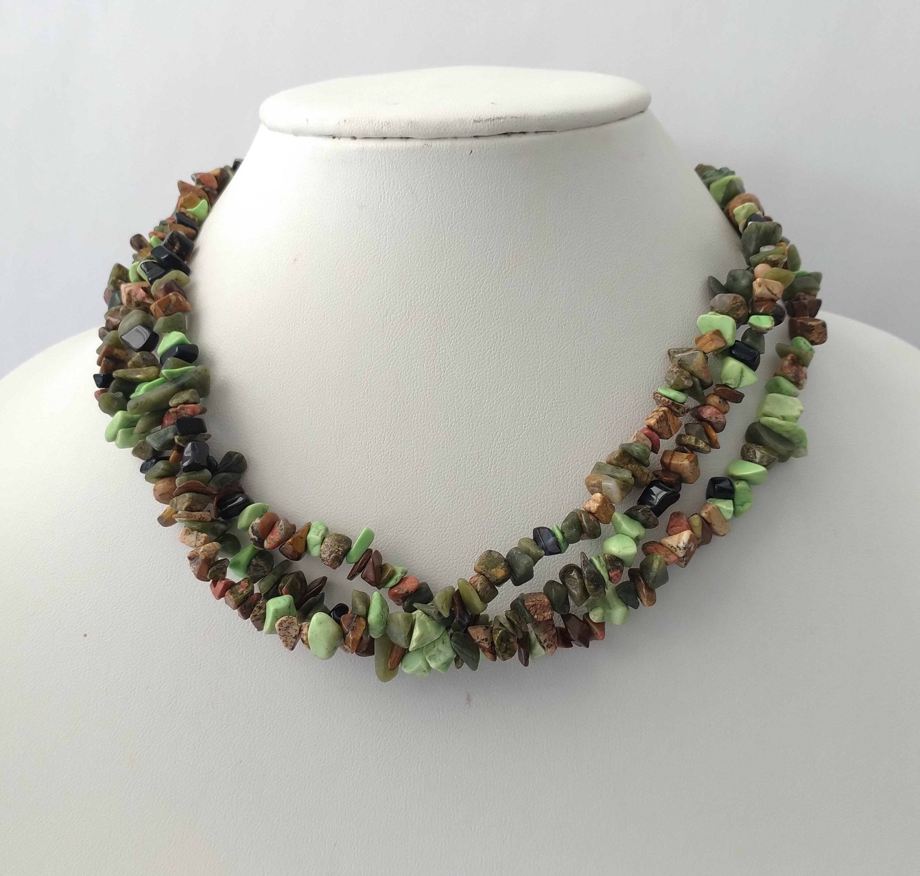 Multi Strand Stone Chip Bead Necklace Lime Green Turquoise. Etsy