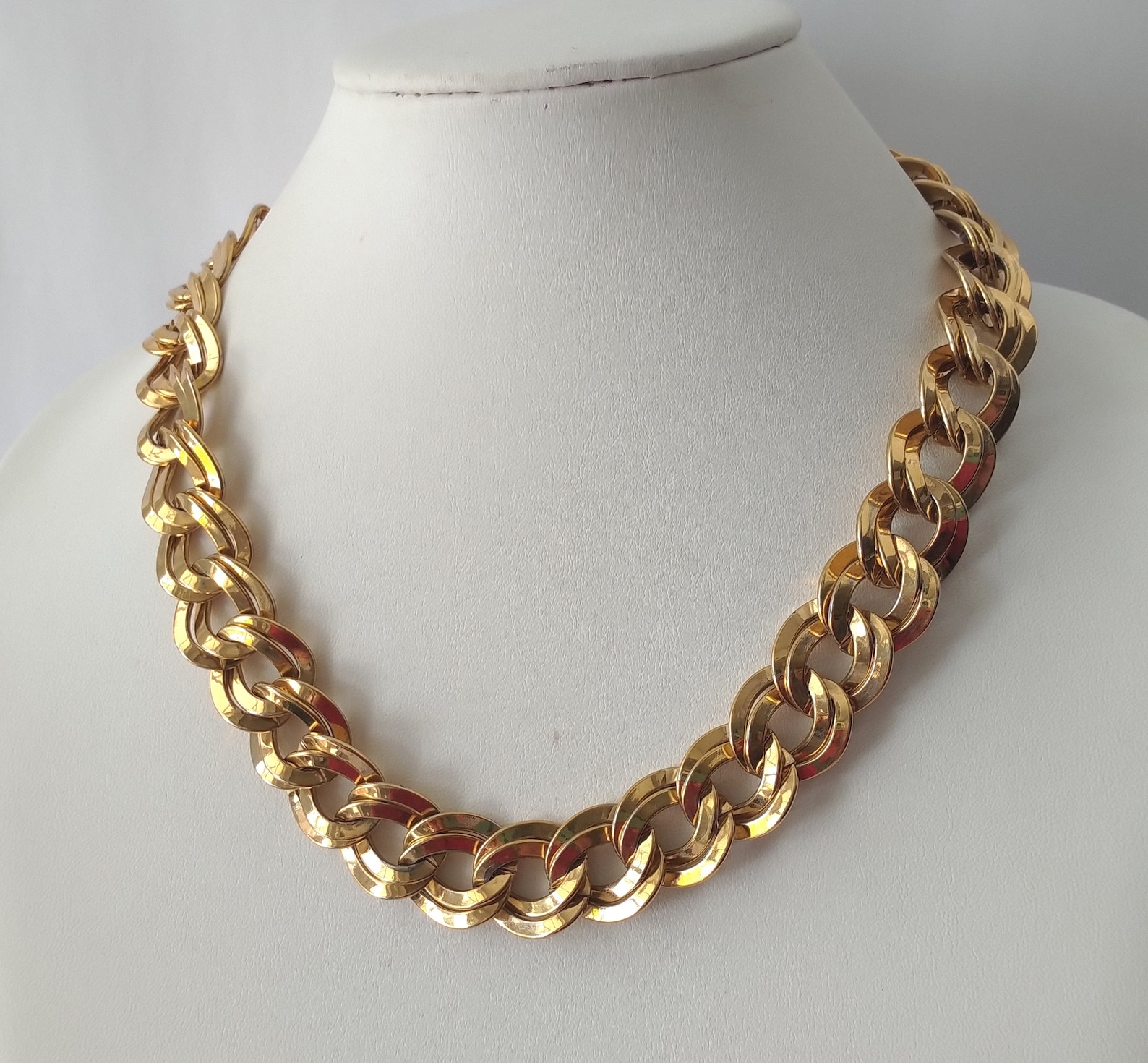 Vintage Gold Chain Necklace Wide Double Curb Chain Link Etsy