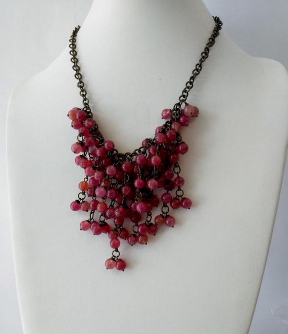 Raspberry Crackle Agate Bead Statement Necklace Br
