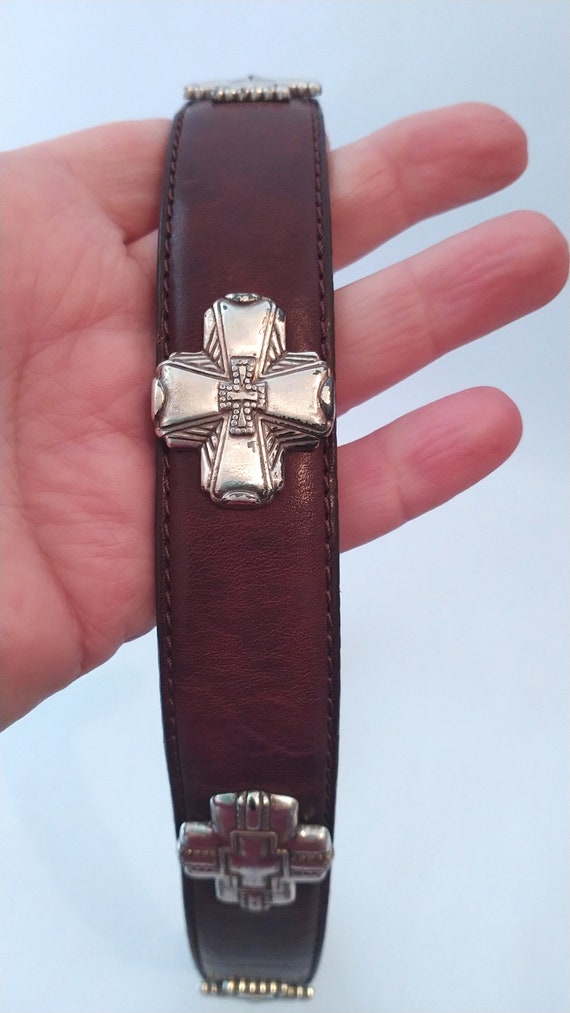 Vintage genuine brown leather concho belt