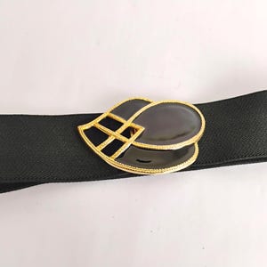 Day-Lor Black Elastic Stretch Belt with Gold Decorative Statement Buckle Gorg! L Day Lor Stretchy Black Belt. Gold-toned Buckle. Hidden  main image 3