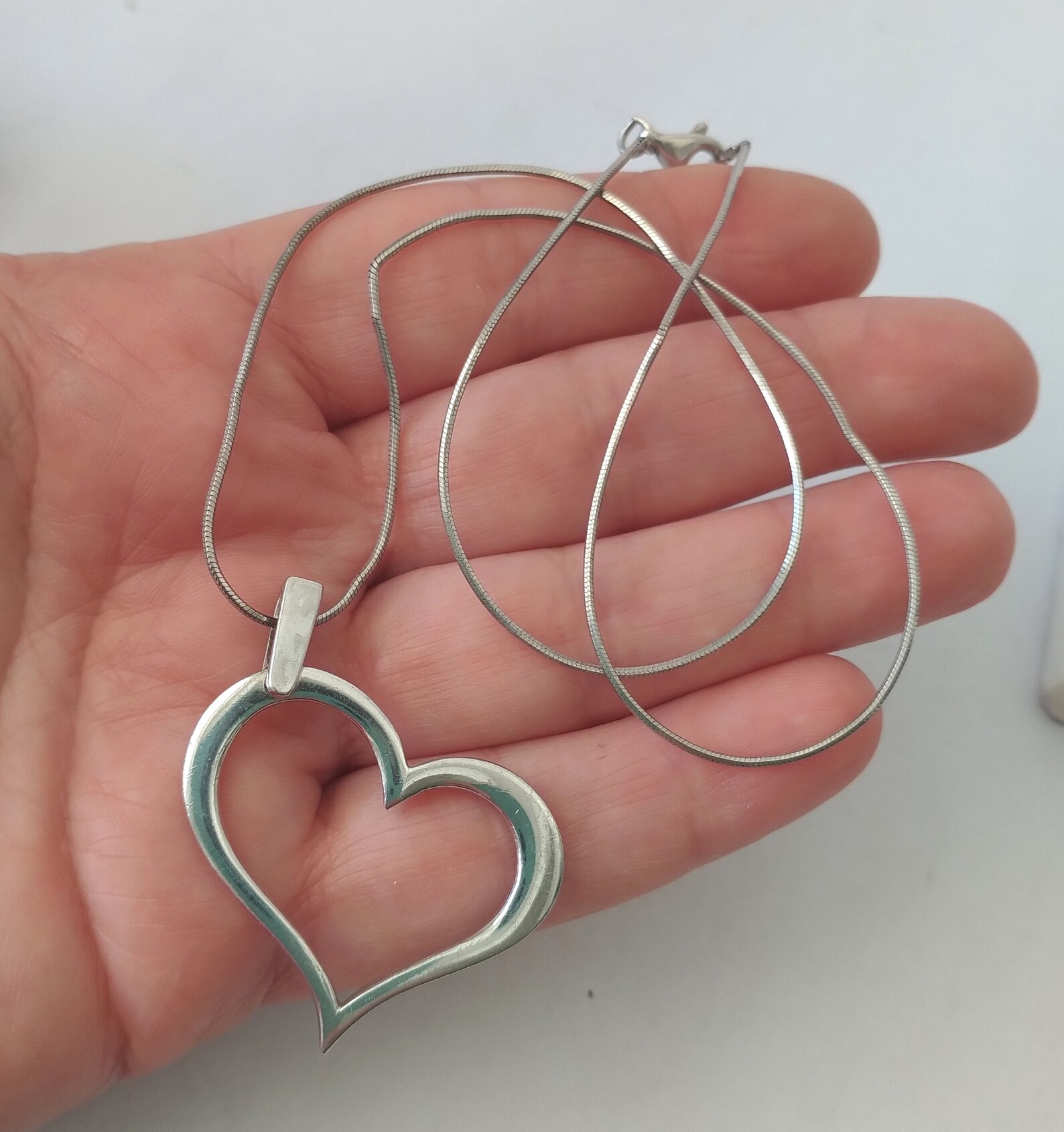 Large Sterling Silver Heart Pendant Necklace Made in Italy Etsy