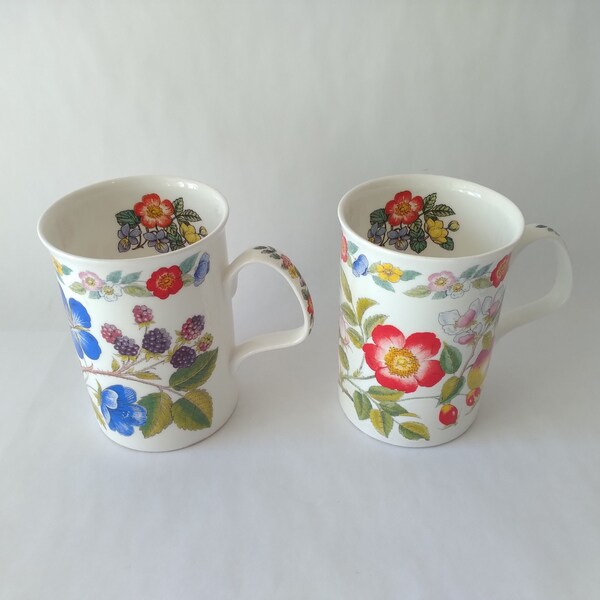 2 Roy Kirkham Botanical Flowers Mugs 1996 Roy Kirkham Botanical Coffee Mugs Made in England Fine China Mugs