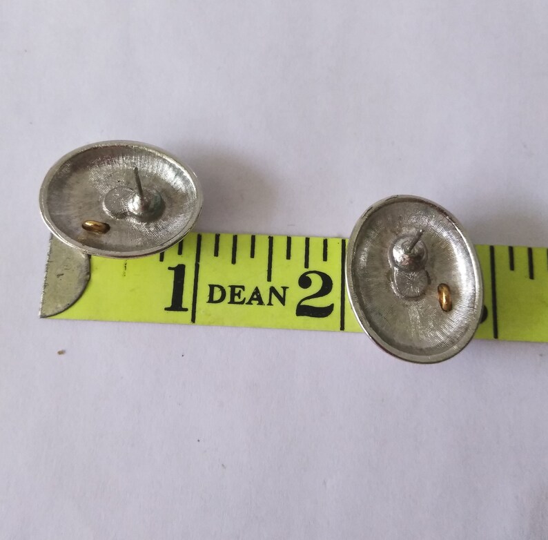 Silver and Gold Oval Cabochon Stud Earrings Costume Jewelry Two Tone Statement Earrings Chunky Stud Earrings Vintage Jewelry