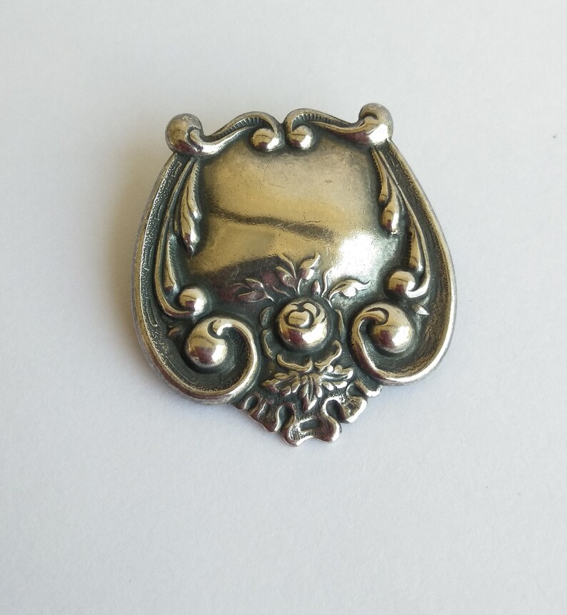 Silver Tone Pin Minimalist Brooch Mid Century Mod Victorian Silver Embossed Brooch Pin