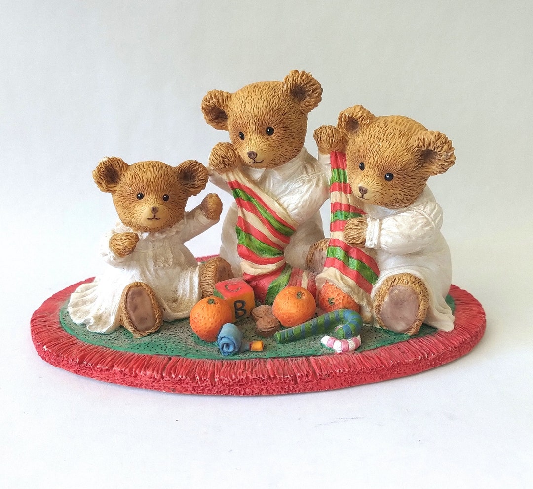 Vintage Dept 56 Christmas Teddy Bear Figurine Upstairs Etsy
