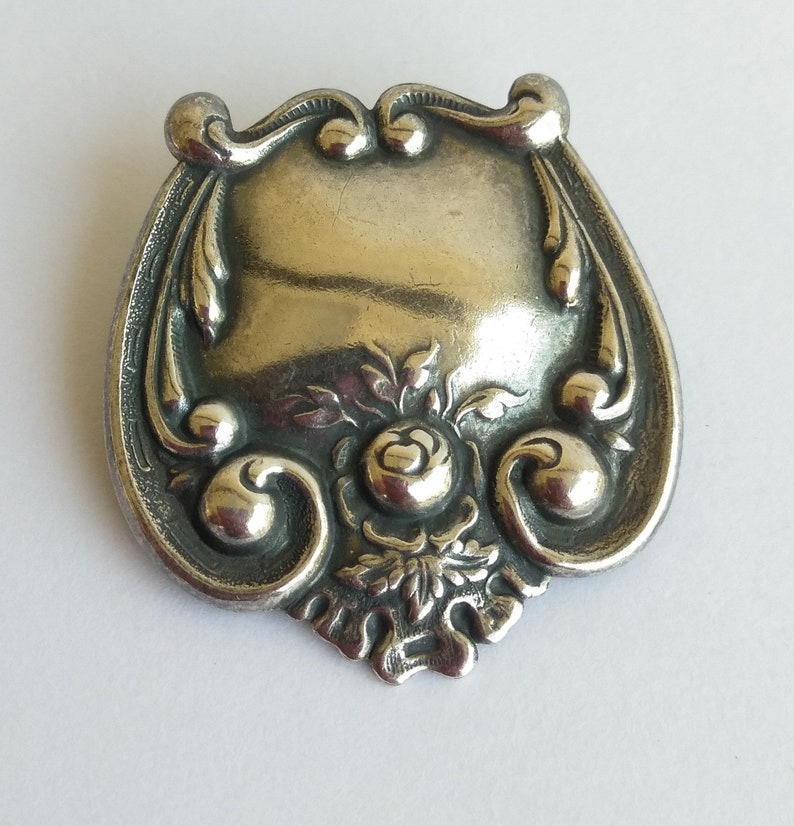 Silver Tone Pin Minimalist Brooch Mid Century Mod Victorian Silver Embossed Brooch Pin