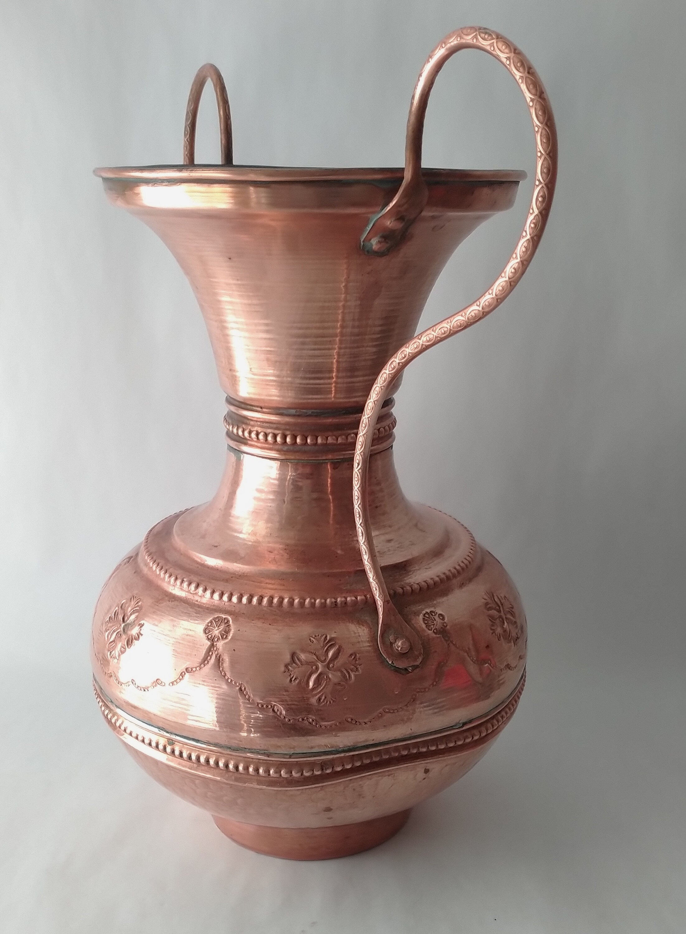 Antique Embossed Copper Vase with Handles Hammered Copper Tin Etsy