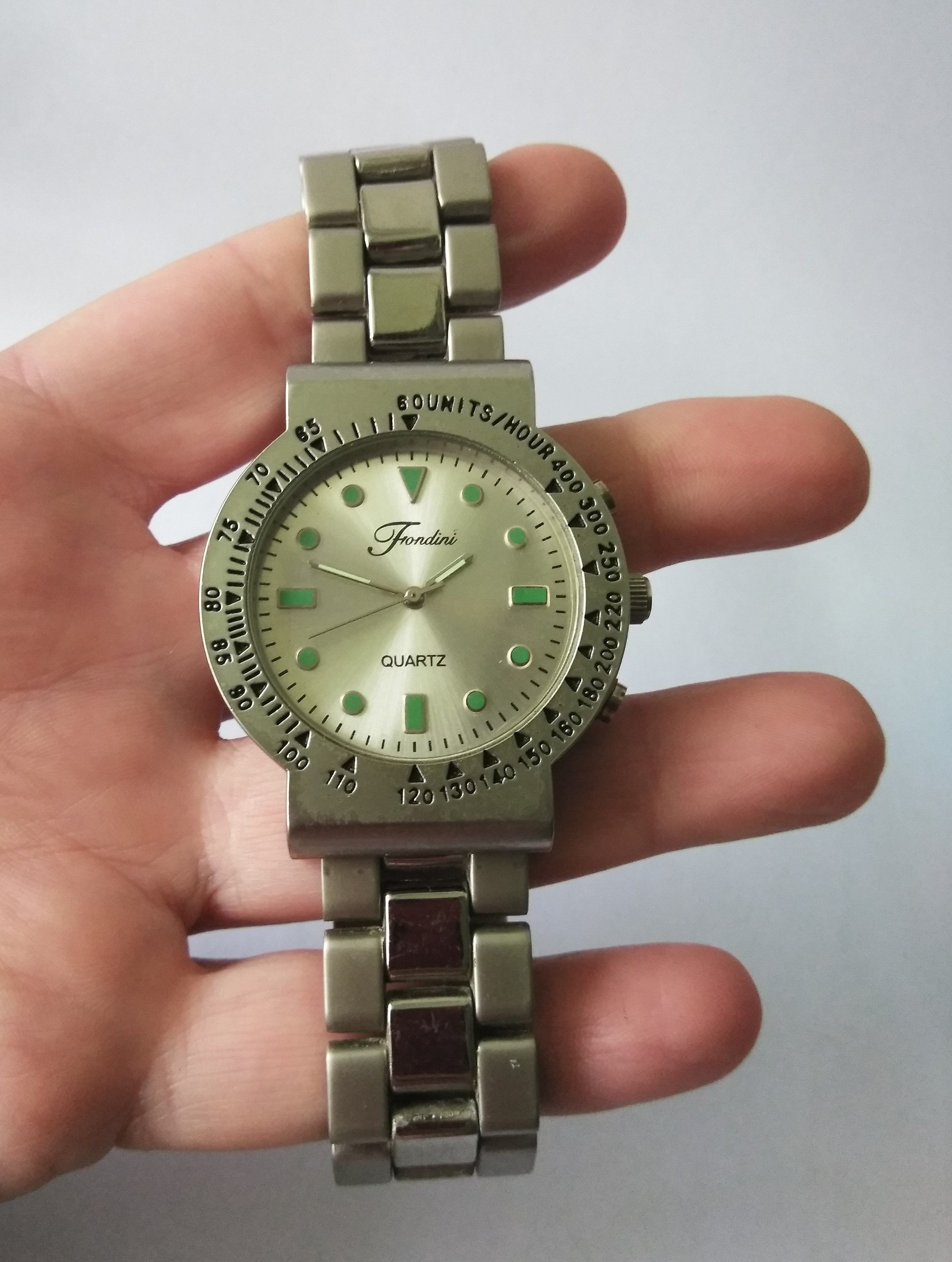 Vintage Mens Fondini Stainless Steel Quartz Watch Glow Hands Large Mens Watch Swiss Parts 8 Inch Vintage Mens Watch Etsy