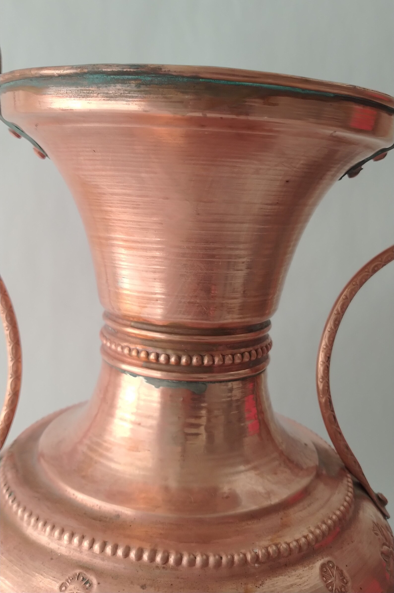 Antique Embossed Copper Vase with Handles Hammered Copper Tin Etsy