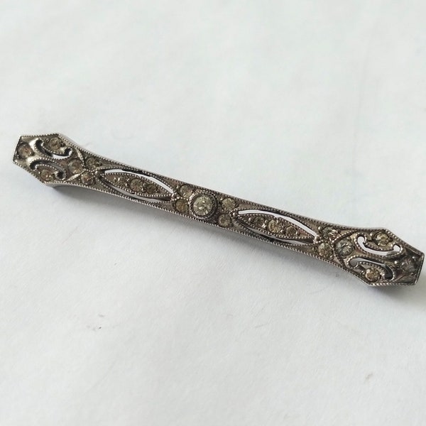 Silver Paste Stone Bar Brooch sterling silver bar brooch,  Art Nouveau silver brooch, antique jewelry