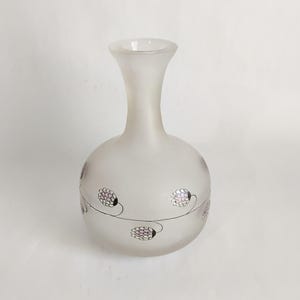 Signed Hand Blown Frosted Glass Vase Hand Painted Floral Vase, Asian Art Glass Vase, Hand Blown Frosted Art Glass Vase