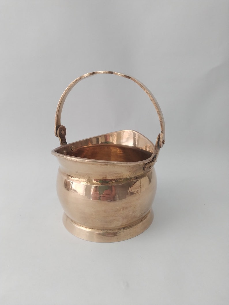 Vintage Solid Brass Bucket Planter with Handle Polished Brass Etsy
