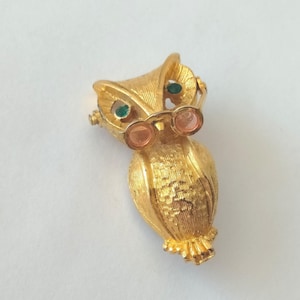 Vintage Owl Brooch Glasses Green Rhinestone Eyes, Moving Glasses Rhinestone Owl Brooch Pin Costume Jewelry Animal Brooch