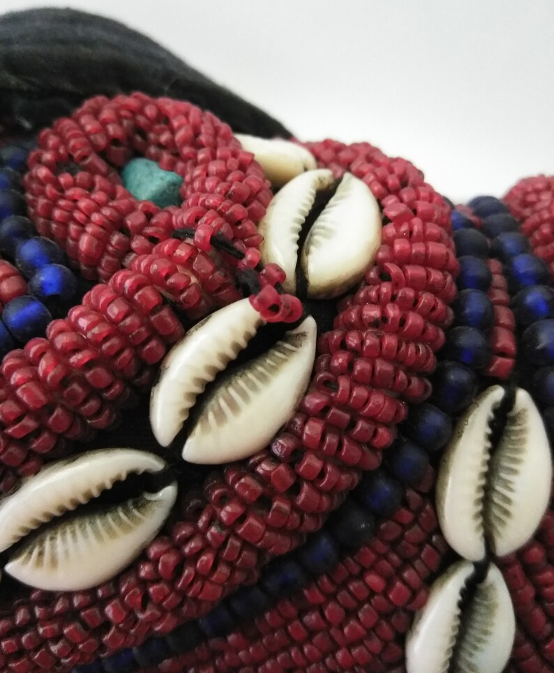 Black Fabric Purse Handbag Handmade Beaded Crossbody Bag Boho Purse Turquoise Cowrie Shell Red Bead Crossbody Shoulder Bag Handcrafted