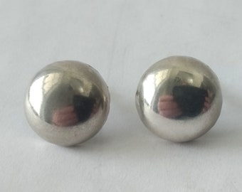 Antique 925 Sterling Silver Dome Button Screw Back Earrings, Antique Sterling Silver Screw Back Earrings For Women