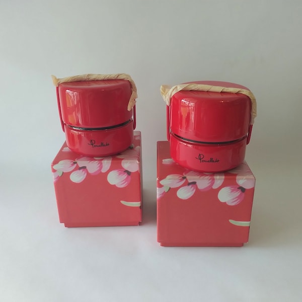 2 NOS Pomellato Red Lacquer Jewelry Boxes, Chinese Red Lacquer Jewelry Gift Boxes, Set of 2 Boxes