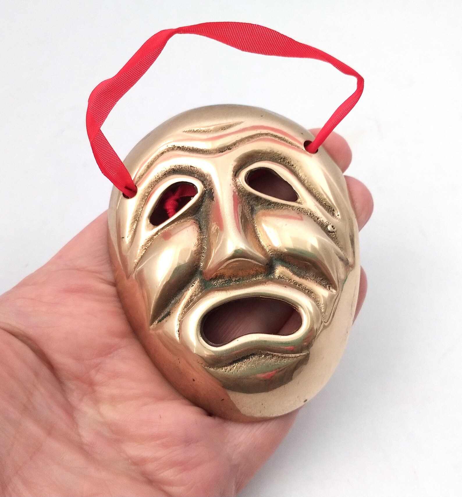 Vintage Brass Buskin Mask Brass Drama Mask Small Brass Mask Etsy