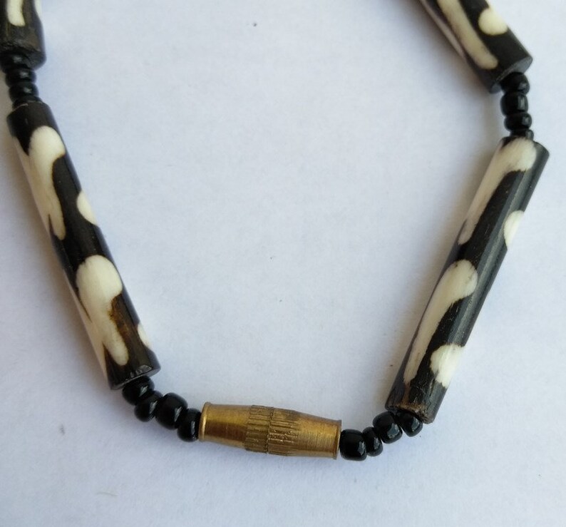 Vintage African Batik Bone Tribal Beaded Necklace Masai Kenya African Batik Bone Bead Necklace Handcrafted Ethnic Necklace