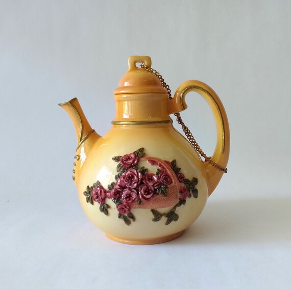 Nini Victorian Teapot Miniature Teapot Figurine Yellow With Etsy