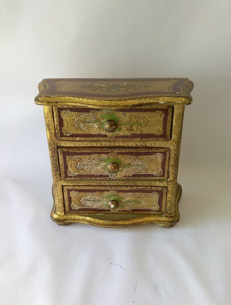 Vintage Italy Gesso Florentine Dresser Box Florentine Jewelry Etsy