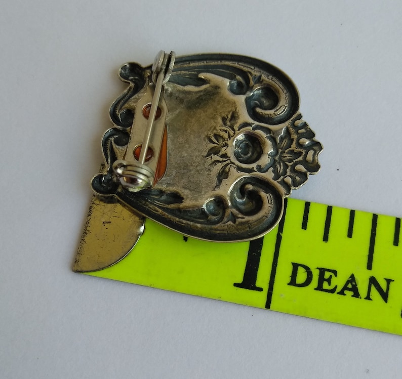 Silver Tone Pin Minimalist Brooch Mid Century Mod Victorian Silver Embossed Brooch Pin