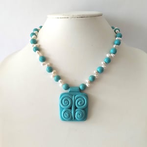 Freshwater Pearl Bead Butterfly Necklace, Turquoise Blue Polymer Clay Butterfly Pendant Necklace 925 Sterling Silver Genuine Pearl Necklace