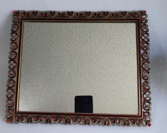 Vintage Molded Plastic Mirror // Ornate Gold Scroll Plastic Framed