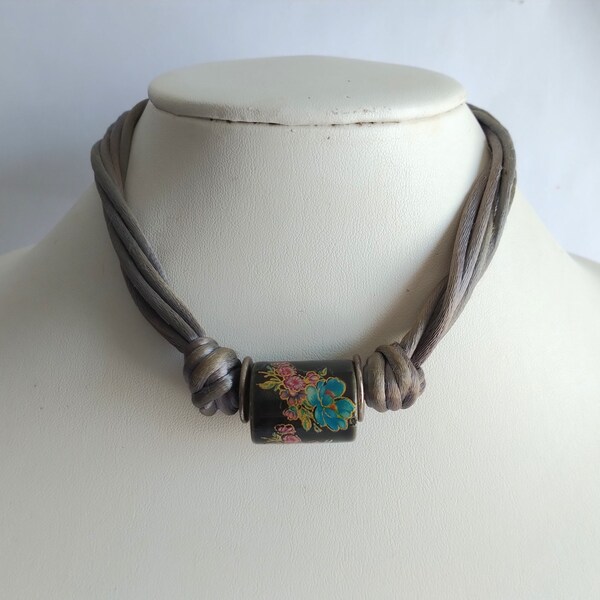 Multi Strand Barrel Bead Choker Necklace, Kim Craftsmen Ceramic Bead Choker Ceramic Barrel Bead Necklace, boho chic choker necklace