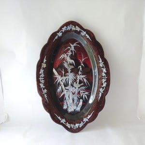 Mother of Pearl Inlay Bamboo and Birds Wall Art 15 in Mother of Pearl Inlay Animal Wall Hanging, Bronze Asian Lacquered Wall Art