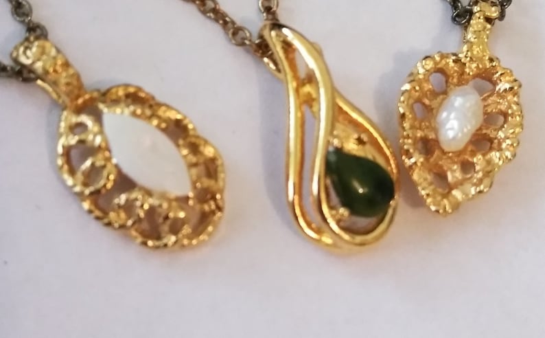 Jade Pendants Vintage Jewelry Pearl Ront\u00e9 of Beverly Hills Gold Plated Gemstone Pendants Set of 3 Gemstone Pendants Genuine Opal