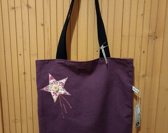 Tote bag réversible prune étoile Liberty