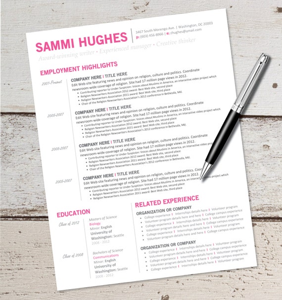 Items similar to Resume Template Download Editable ...