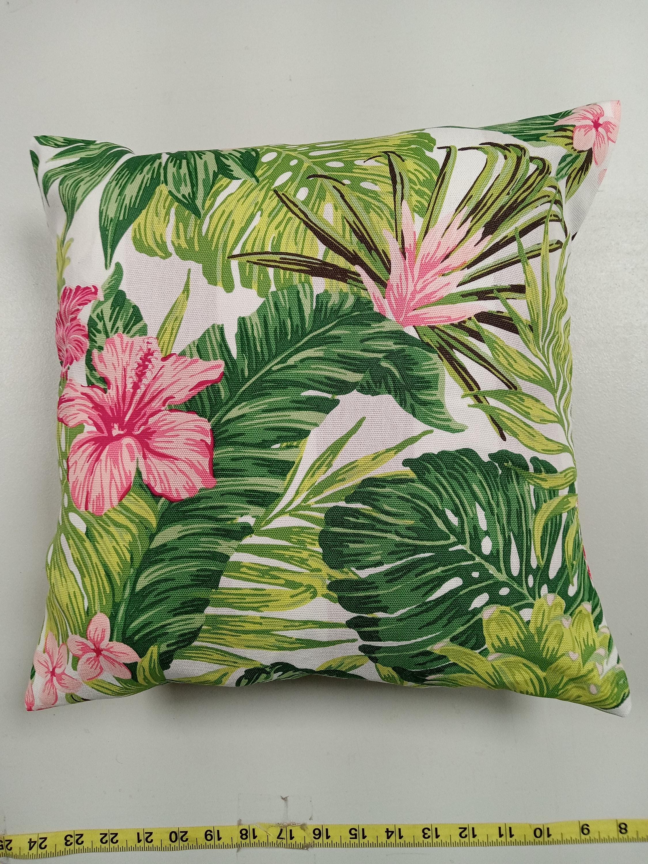 Throw Pillow Cover, 15 x 15 Inch Sham, Tropical, Leaves, Flowers