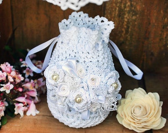 Bridal white purse,Great Gatsby crochet purse,Crochet bridesmaid bag for vintage wedding,Retro crochet bag, Handmade wedding bag, Bridal bag