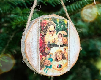 Christmas wooden decoration, Christmas ornament, Vintage Christmas, Wooden ornament, Wall hanging, Decoupage ornament, Holiday ornament