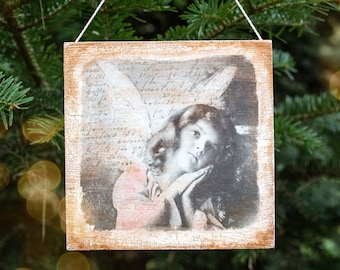 Christmas hanging decoration, Wall hanging, Angel decoration, Christmas picture, Wooden decoupaged decoration, Vintage decoration