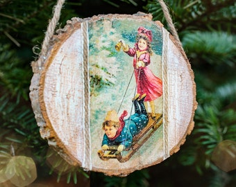 Christmas wooden decoration, Christmas ornament, Vintage Christmas, Wooden ornament, Wall hanging, Decoupage ornament, Holiday ornament