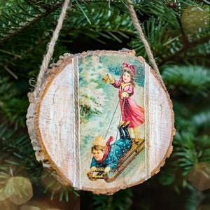 Christmas wooden decoration, Christmas ornament, Vintage Christmas, Wooden ornament, Wall hanging, Decoupage ornament, Holiday ornament image 1