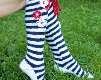 Thigh High Wool Socks, Hand knitted socks, Long socks, Handmade socks, Over the knee socks, Unique womens socks