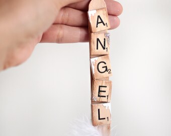 Scrabble Christmas ornament, Christmas tree ornament, Wooden tree ornament, Christmas scrabble ornament, Angel ornament