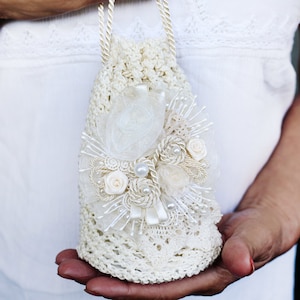 Sac de mariée en ivoire, Sac à main en crochet Great Gatsby, Sac de demoiselle dhonneur en crochet pour mariage vintage, Sac au crochet, Sac de mariage fait main, Sac de mariée image 1