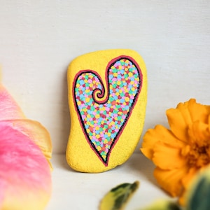 Hand painted stone, Painted pebble, Decorated stone with heart, Paperweight, Rock art, Unique gift