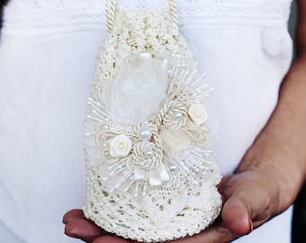 Sac de mariée en ivoire, Sac à main en crochet Great Gatsby, Sac de demoiselle d’honneur en crochet pour mariage vintage, Sac au crochet, Sac de mariage fait main, Sac de mariée