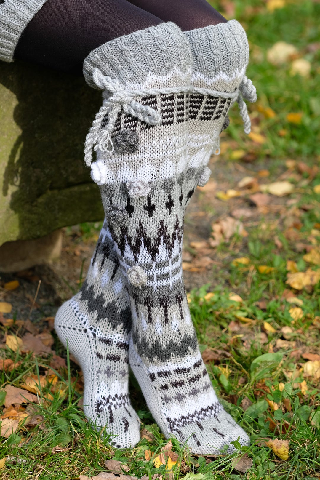 Thigh High Wool & Acrylic Yarn Socks Hand Knitted Socks Over Etsy