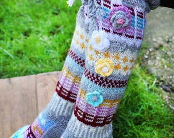 Thigh High Wool & Acrylic yarn Socks, Hand knitted socks, Over the knee socks, Colorful handmade socks, Unique womens socks, Hippie socks