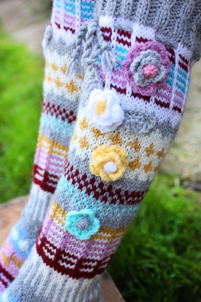 Thigh High Wool & Acrylic Yarn Socks Hand Knitted Socks Over Etsy