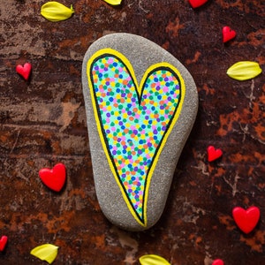 Hand painted stone, Painted pebble, Decorated stone with heart, Paperweight, Rock art, Unique gift