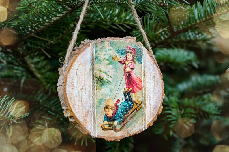 Weihnachten Holzdekoration, Weihnachtsschmuck, Vintage Weihnachten, Holzschmuck, Wandbehang, Decoupage Ornament, Urlaub Ornament Bild 1